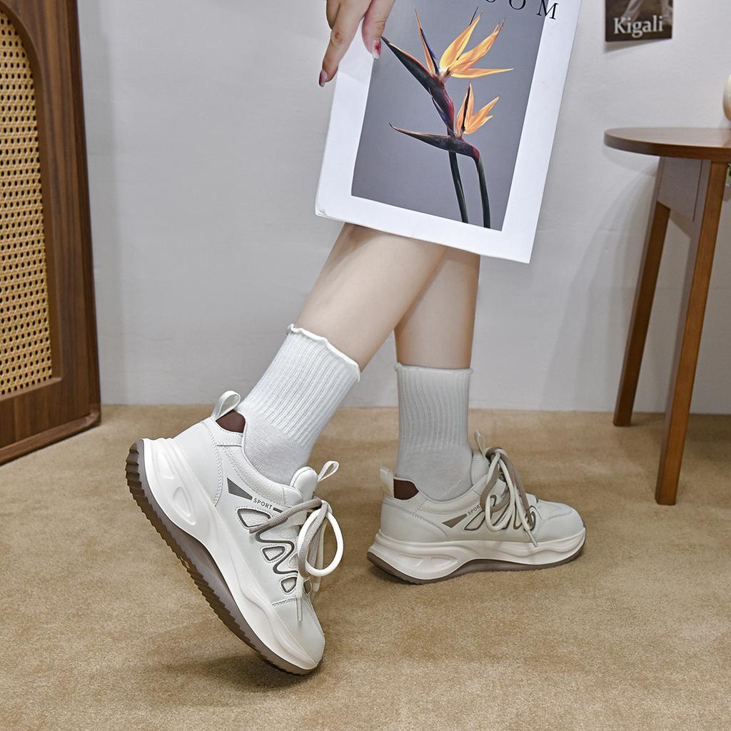 Travel shoes women's lace-up white shoes thick-soled color matching sports style casual shoes