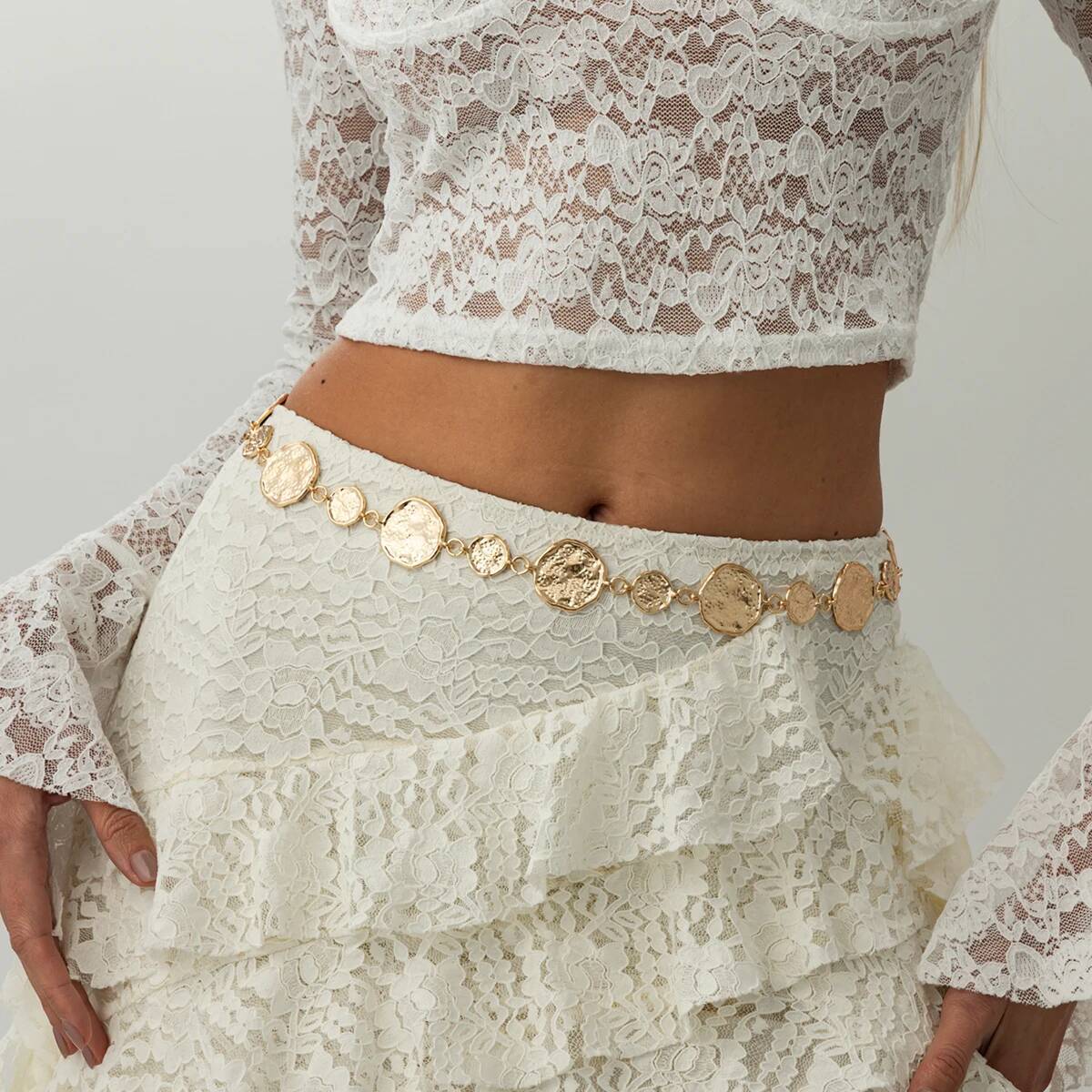 Salircon Fashion Irregular Wrinkle Round Waist Chain for Women Bohemia Simple Sexy Bikini Splicing Body Chain Jewelry Accessory