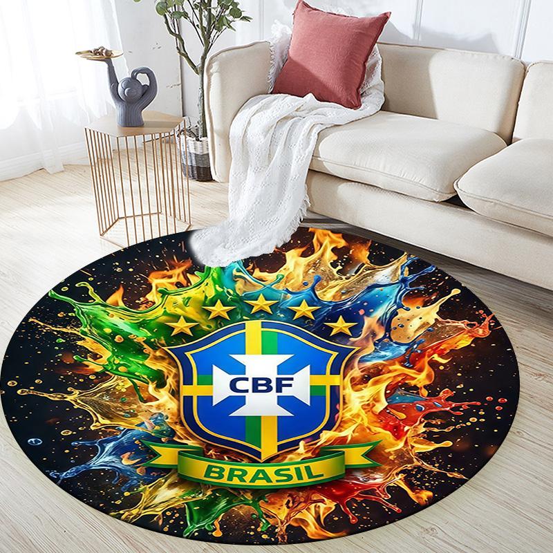 Brazil National Football Team2 Round Area Rug,Carpet Rug for Living Room Bedroom Sofa Playroom Decor,Non-slip Floor Mat