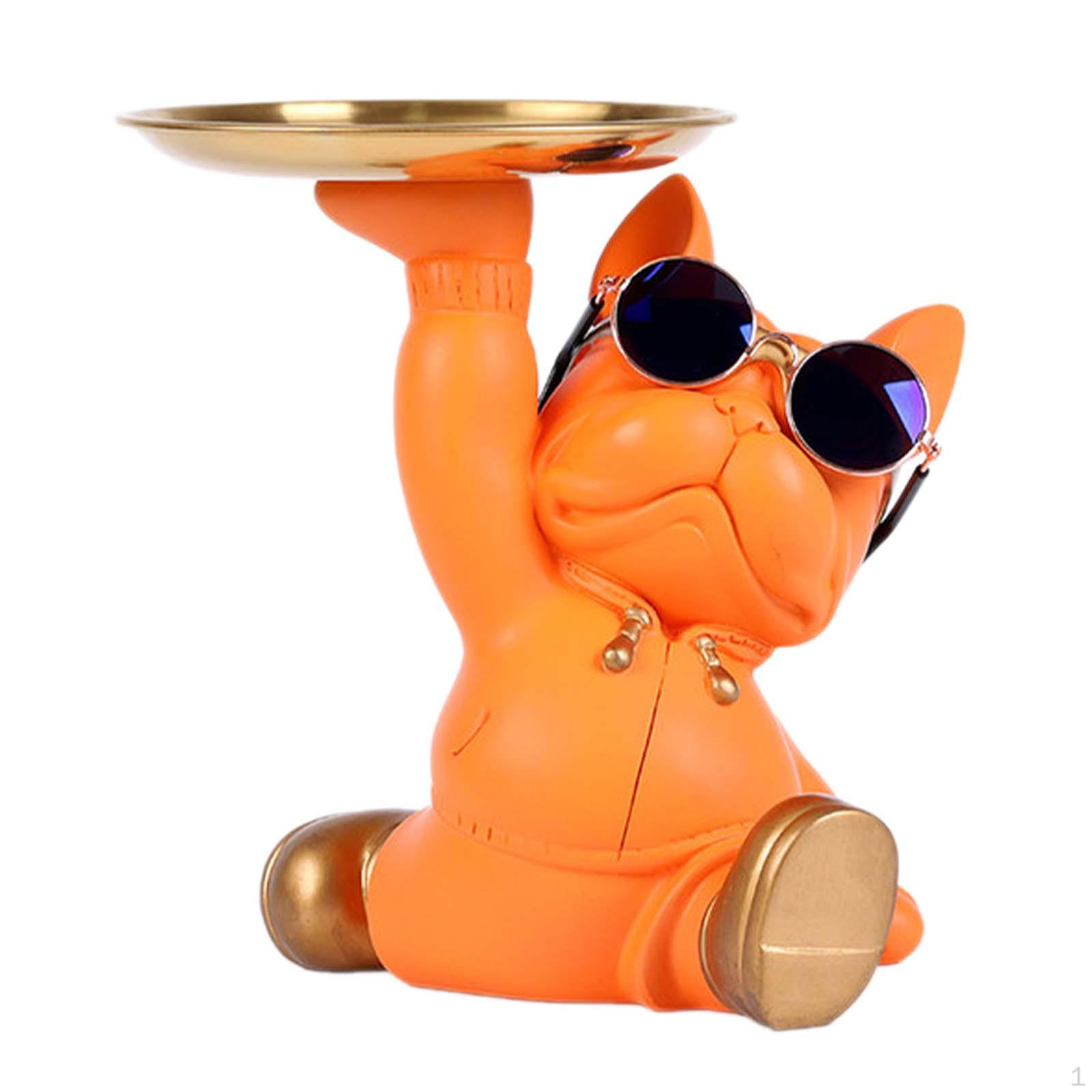 

Статуя бульдога, фигурка животного с лотком для хранения ключей, настольное украшение для гостиной оранжевый