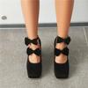 Women Mary Janes Pumps Square Toe Thick High Heels Platform Buckle Bow Glove Shoes Ladies Fashion Shoes Spring Autumn 46