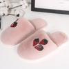 Fashion Crystal Strawberry Cotton Slippers Women 2025 Winter Soft Plush Warm House Slippers Woman Anti Slip Flat Heel Plush Slides Lady