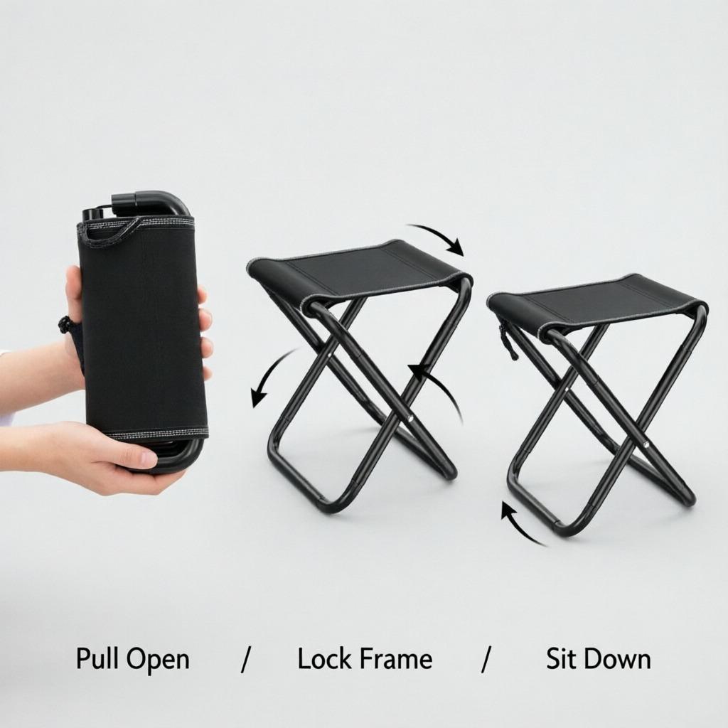 Foldable Portable Camping Stool Chair, Outdoor Fishing Seat Travel Hiking, Train Folding Chair Small Bench, Picnic Camp Stool