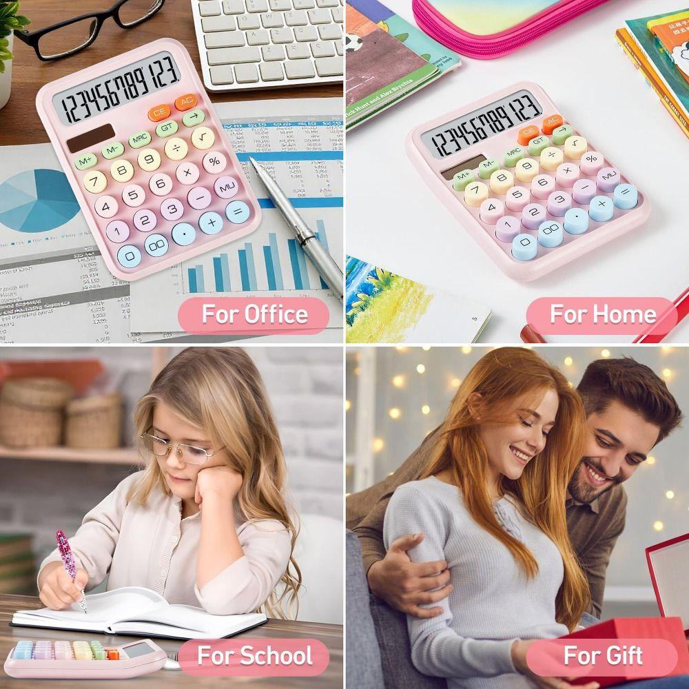 Cute 12 Digits Mechanical Switch Calculator Big Buttons Large LCD Display Calculators Desktop Desk Calculator Teachers Students