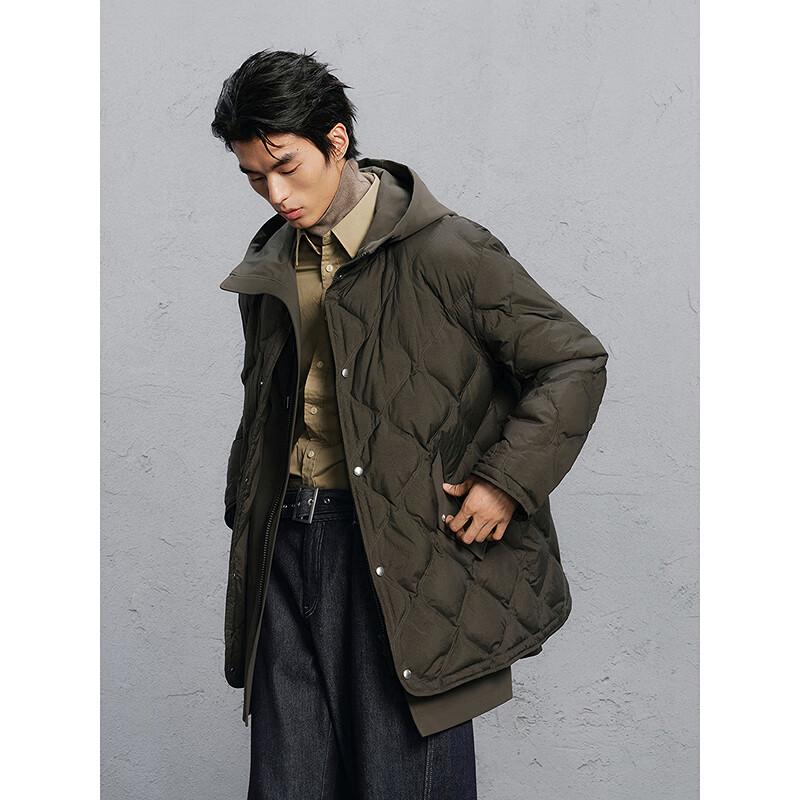 GXG Men's False Two-Piece Hooded Mid-Length Down Jacket
