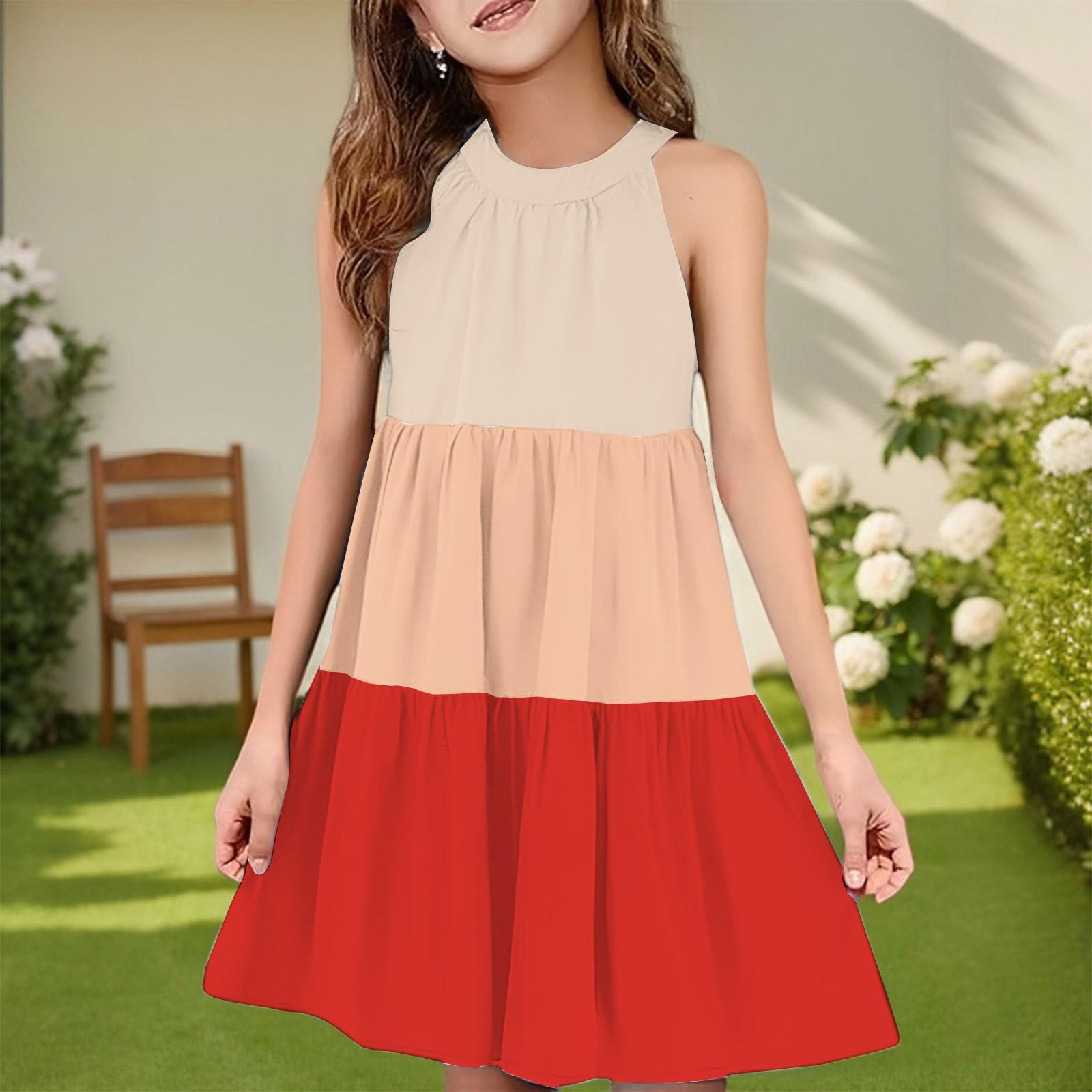 Children s Summer Casual Fashion Round Neck Sleeveless  Dress 110 бежевый