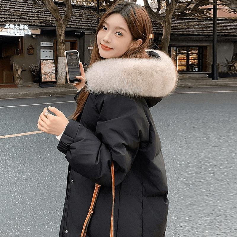 Padded jacket women's long model new padded jacket winter thickened large fur collar over the knee loose bread jacket padded jacket winter