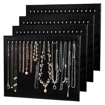 4Pieces Leather Enclosed Jewelry Storage with 17 Hooks Tilted Display Stand for Necklace Keeping Polyester Build