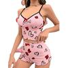 Heart Print Color Block Summer Women’s Pajama Set - Sexy Camisole and Shorts