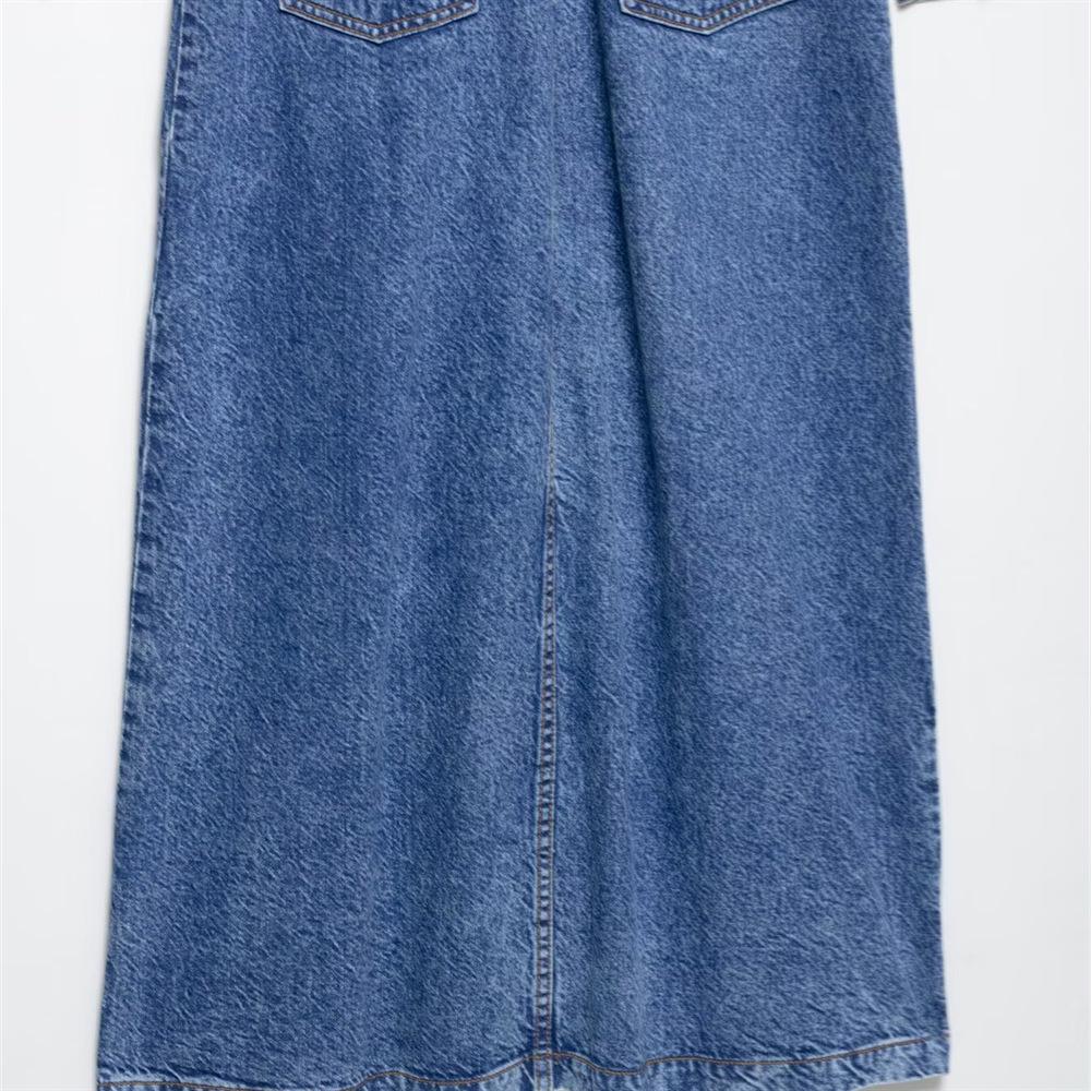 2025 Spring/Summer Women's Casual Denim Dress - Long-Sleeve, Single-Breasted, Lapel Design