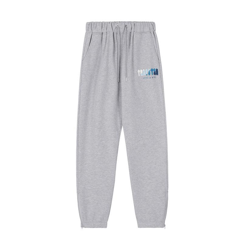 European and American trendy brand white and blue gradual change color towel embroidery men and women couples casual pants loose fleece sweatpants S серый