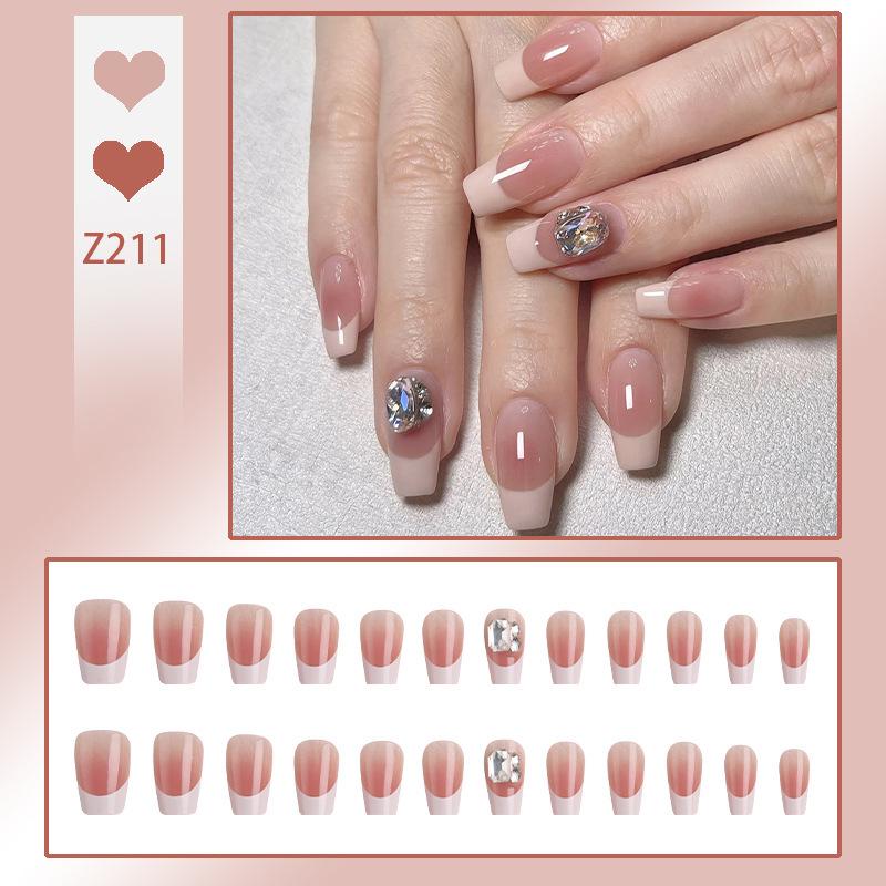 Handmade Blush Gradient Square Diamond Press-On Nails - Nude Whitening Nail Tips