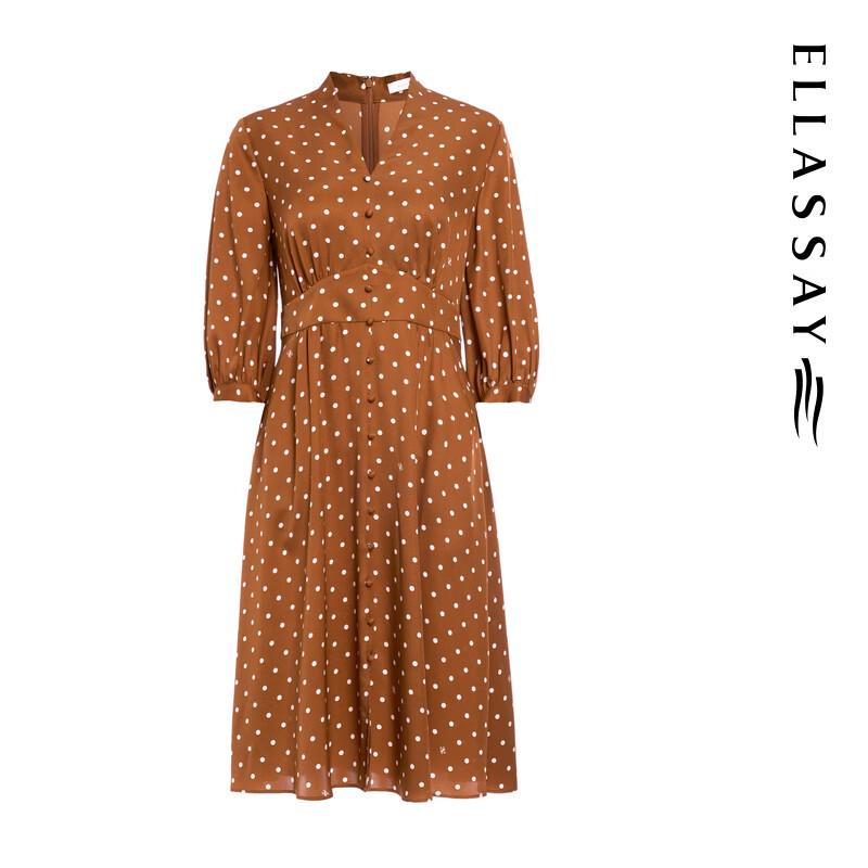 ELLASSAY Women's Elegant Silk Polka Dot Midi Dress