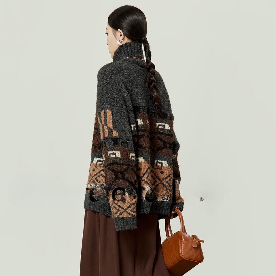 Dimanaf 2025 Plus Size Autumn Sweaters Cardigan Pockets Women Pattern Printing Buttons Sweaters Knitting Loose Sweater