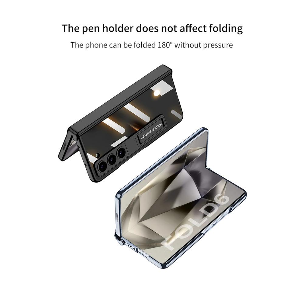 Transparenter galvanisierter Rahmen Magnetscharnierschutz Harte PC-Telefonabdeckung für Samsung Galaxy Z Fold 6 5 4 Hülle mit Halterung