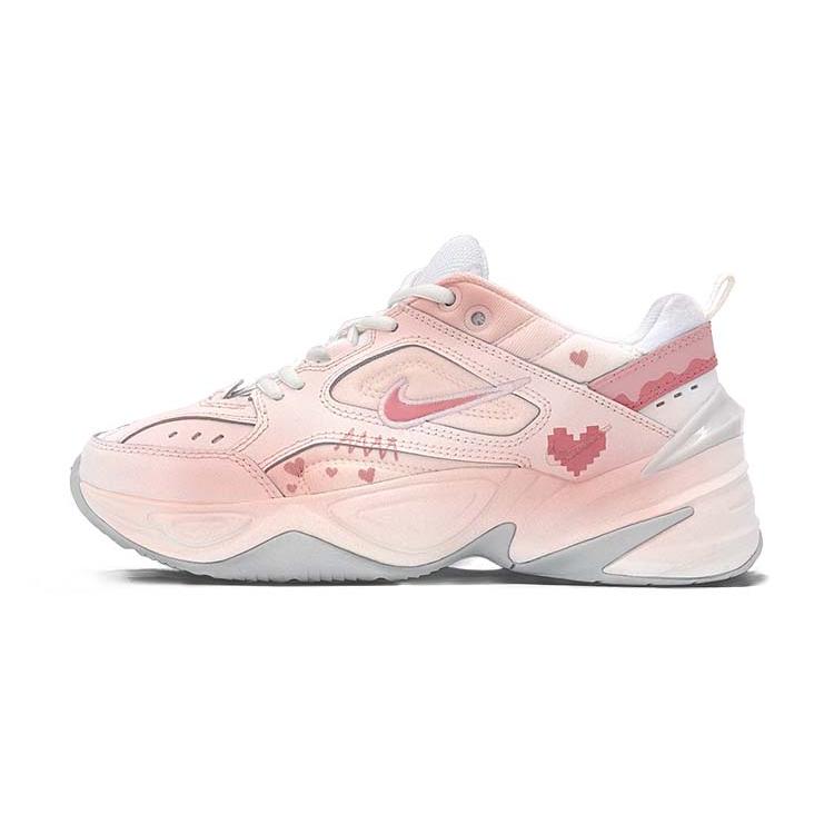Nike M2K Tekno Textile, Artificial Leather Low Top Chunky Sneakers Women's Pink White AO3108-100(TeamS-S-BOX)
