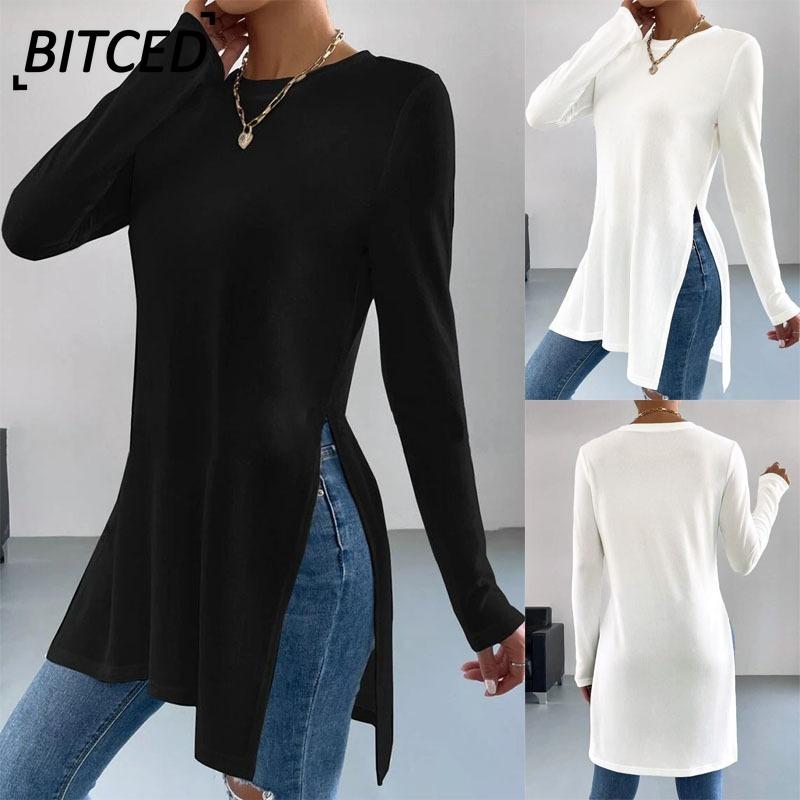 BITCED Women's Fashion Casual Solid Color Print Long Sleeve O-Neck Blouses & Shirts International Design