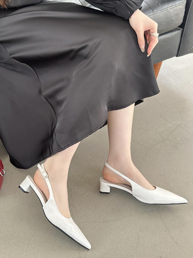2025 spring new pointed thick heel short heel European and American fashion bag head women's shoes