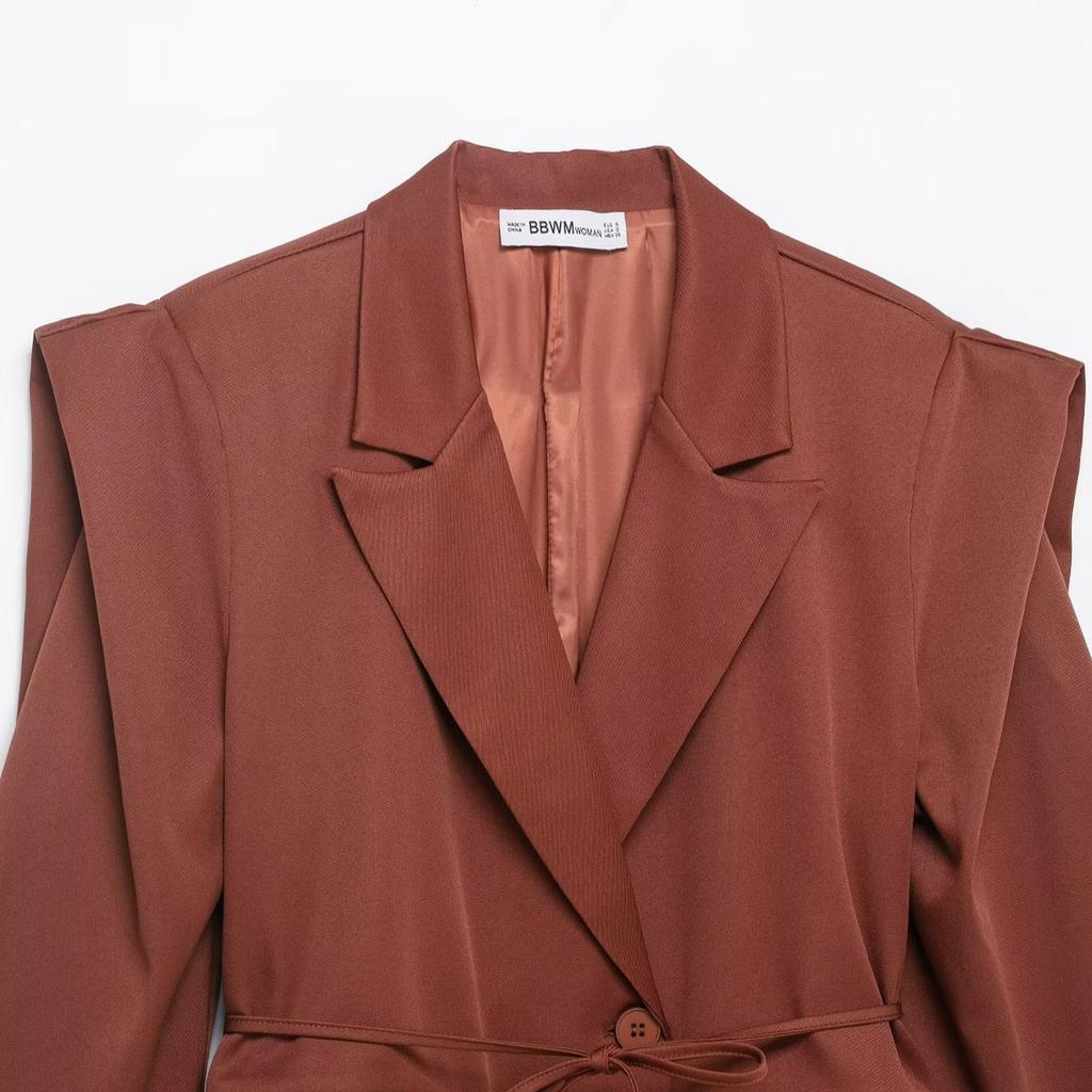 2026 Spring New Product European and American Cross-border Women's Clothing Street Fashion Casual Lace-up Wide Shoulder Blazer W03 7059