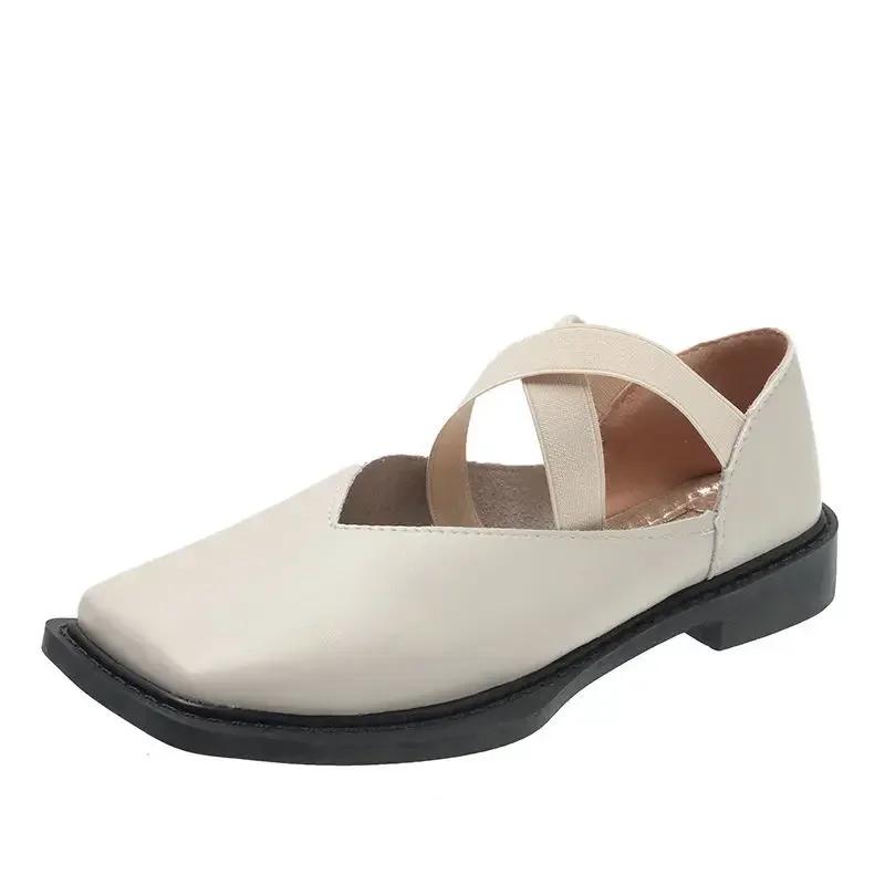 Flats Mary Jane Flat Green Normal Leather Casual Women's Shoes Square Toe Japanese Style Lolita Ladies Footwear Gothic Fashion