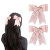 Set of 2 Pink Frill Ribbon Clips with Heart Jewel, Lolita, Dreamy Kawaii, Gothic Lolita Hair Clips, Hairpins, Hair Accessories [Used]