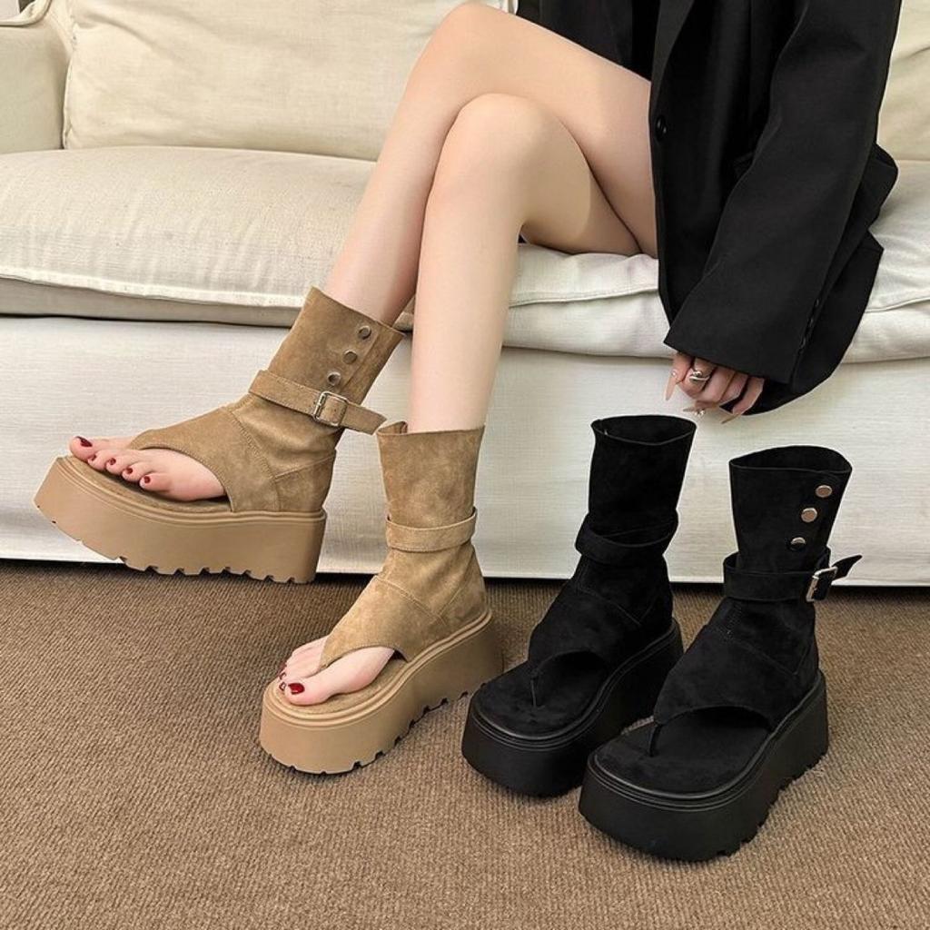 Thick-soled Roman cool boots summer new small toe high-top sandals heightening muffin short boots