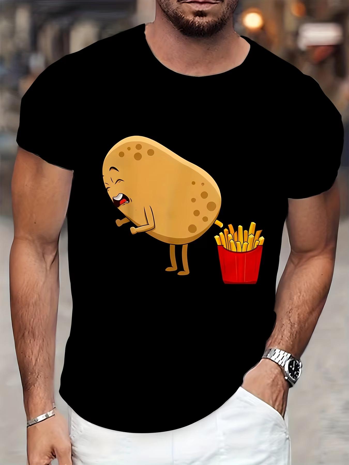 

Men s and women s summer funny T-shirts featuring new and fun potato and French fries are perfect for party rides and street 4XL