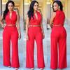Women's Single-Breasted High Waist Belted Wide Leg Jumpsuit
