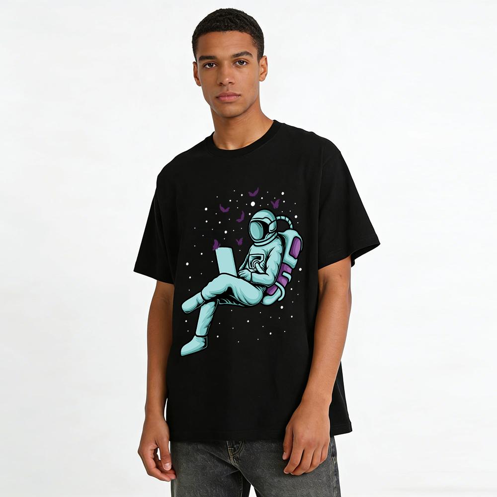 Astronaut Working With Laptop Graphic Casual T-Shirt Pure Cotton T-shirt