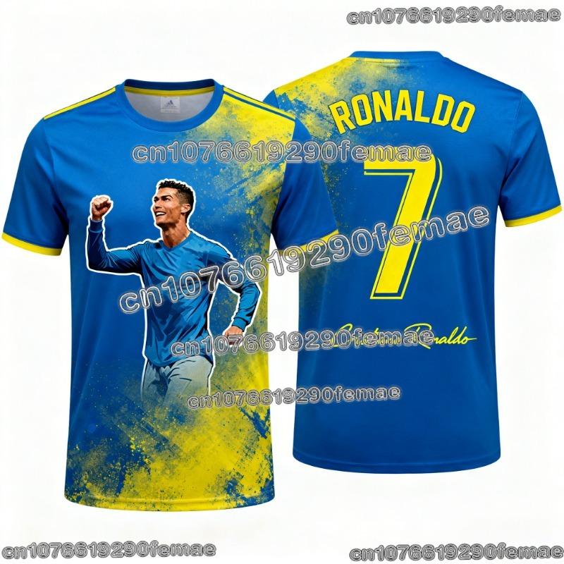 EvoNova CR7 Al Nassr Football Jersey - Stylish Blue and Yellow Design Featuring Cristiano Ronaldo s Iconic CR7 Logo S