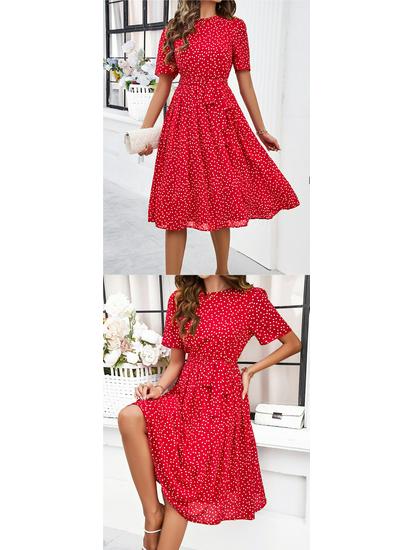 European & American Women's Polka Dot Casual Lace-up Long Dress - Spring & Summer Collection