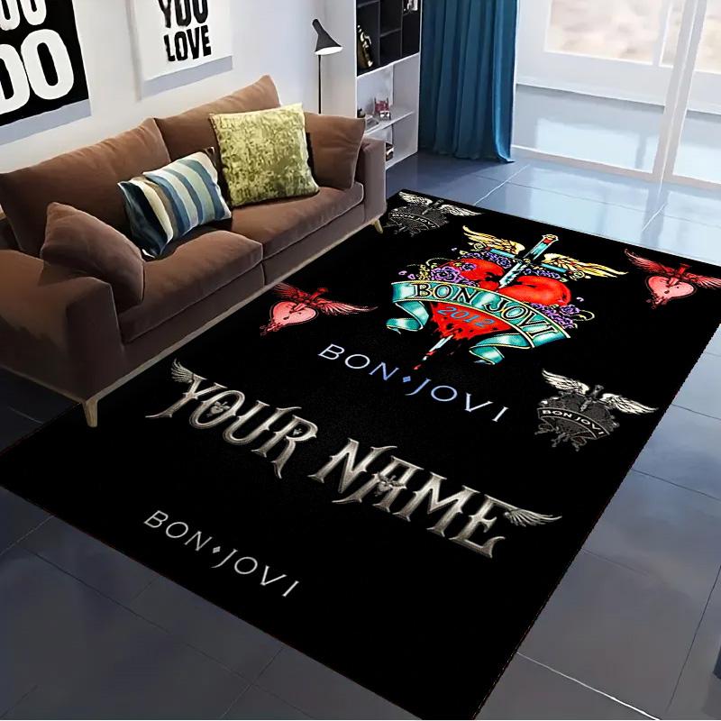 Name Benutzerdefinierter Bon Jovi Band Teppich für Wohnzimmer Schlafzimmer Haus Sofa Dekoration, Kinder spielen Rutschfeste Bodenmatte