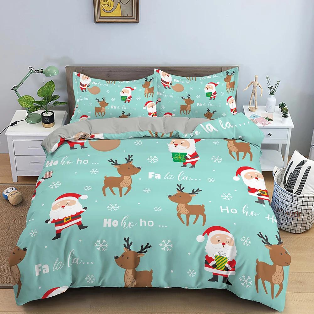 Comforter Christmas Bedding Set 3D Print Santa Claus King Queen Single Double Size Kids Polyester Bedding Set No Bed Sheet