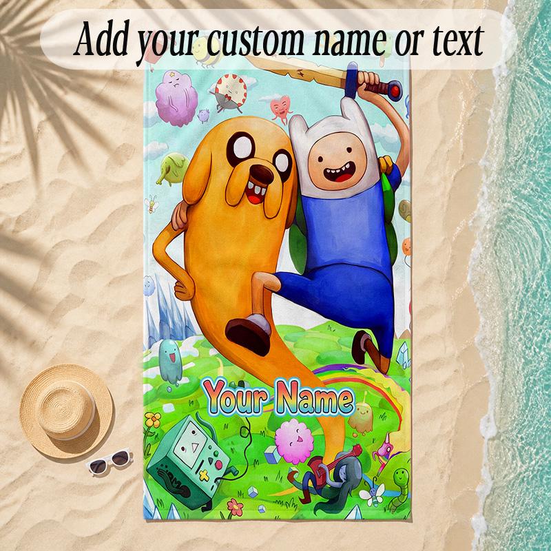 Beach TowelAdventure Time Cartoon Custom Name Text Personalized Soft Towel for Beach Pool Indoor Home Decor Gift
