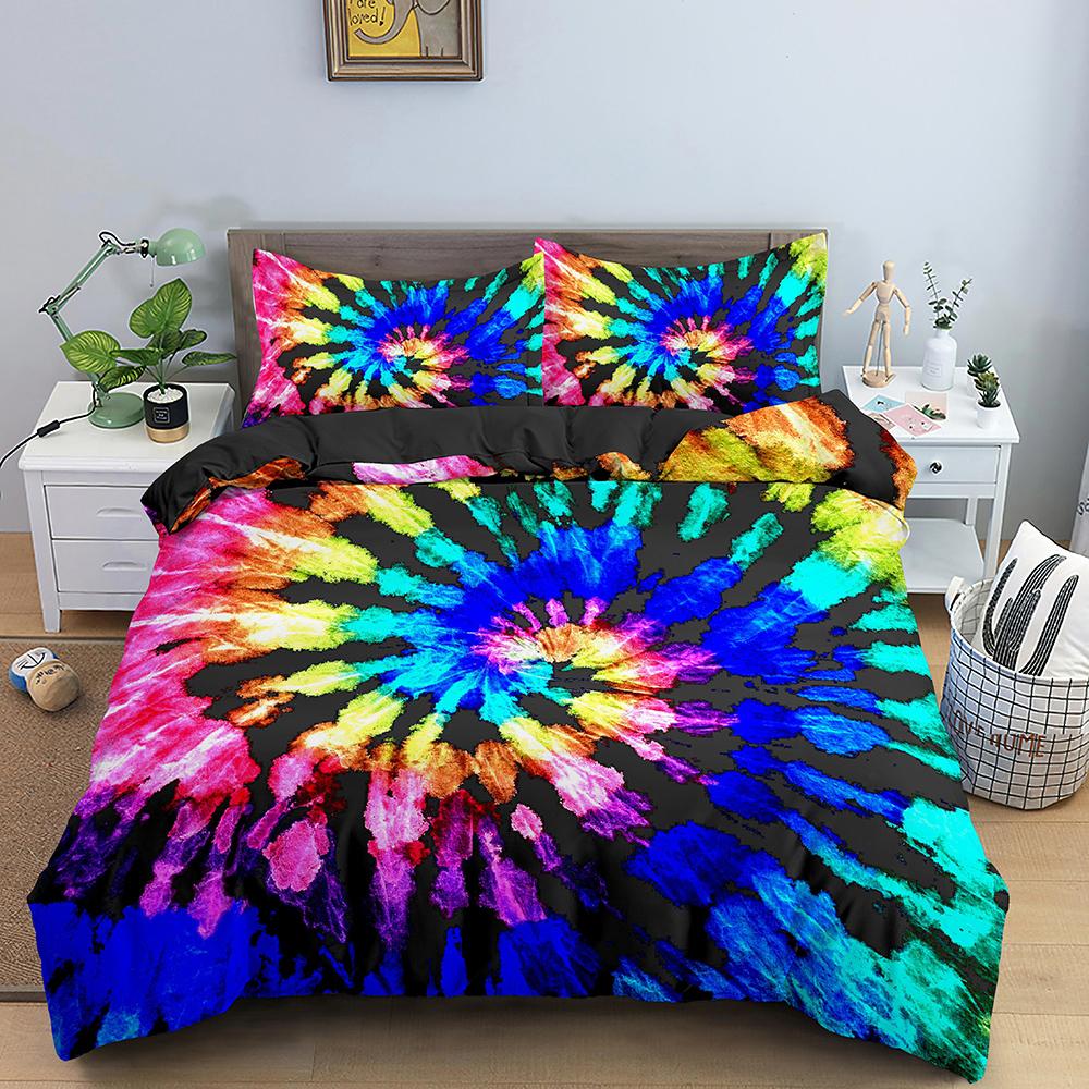 Rainbow Printing Bedding Set Colorful Stripe Soft,Comfortable and Breathable Comforter Cover King Queen Size Bedclothes Set 3pcs