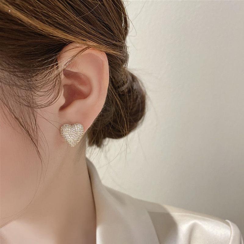 ED65146 Korean Version 2022 New Simple Geometric Heart Zircon Ear Buckles Gold Plated Jewelry Women