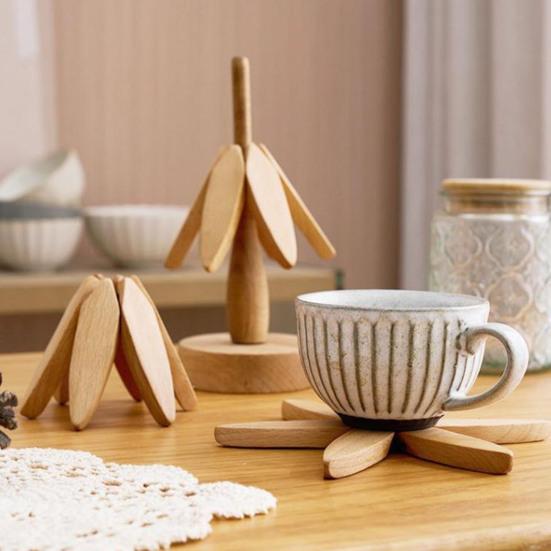 Christmas Tree Trivet Set with Stand Heat Resistant Pot Holders Wooden Bowl And Cup Coaster Kitchen Table Decoration