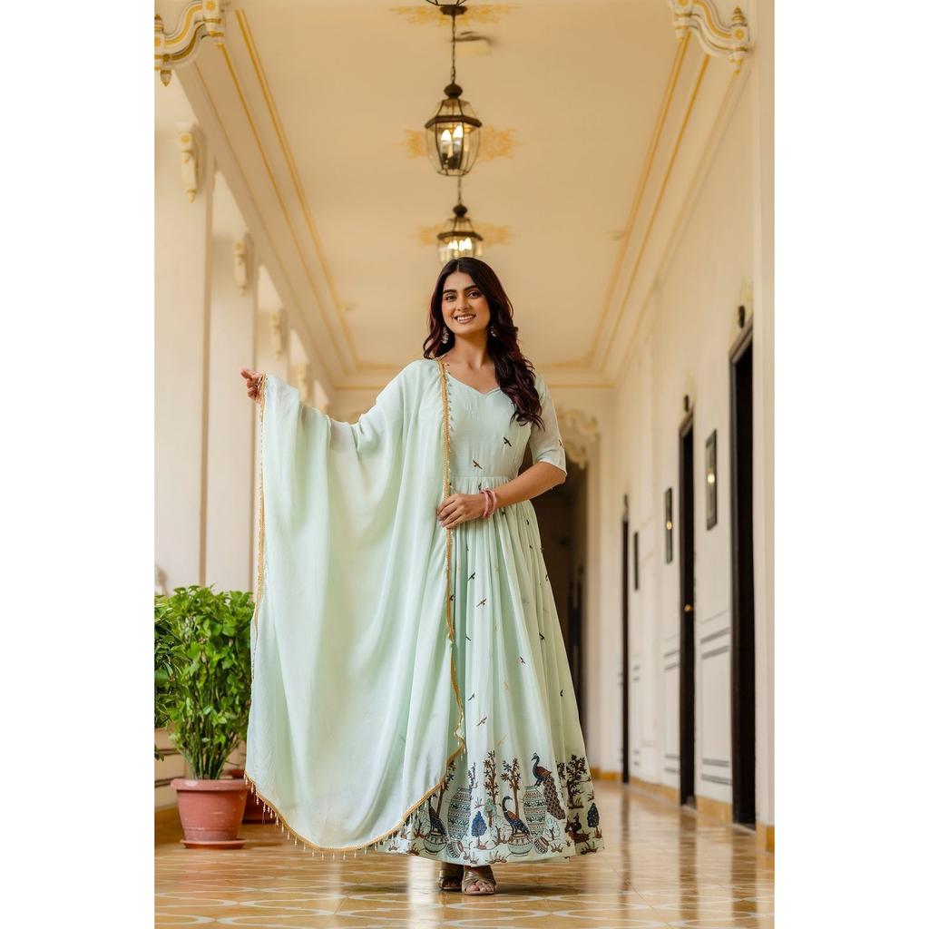 Paksiatni Desigenr Bollywood Gown Dupatta Set Indian Wedding Wear Anarkali Suit