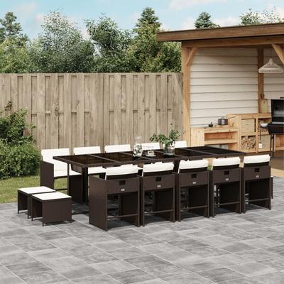 Vidaxl 15-Cz. Garden Furniture Set With Cushions, Brown, PE Rattan