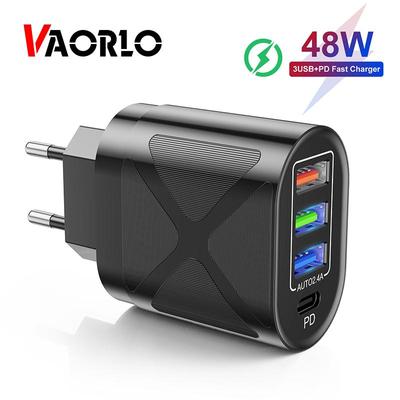 VAORLO 48W 3USB + PD 4 Ports Charger Travel Charging Head 2.4A Fast Charging EU US UK Plug USB Charger For Devices
