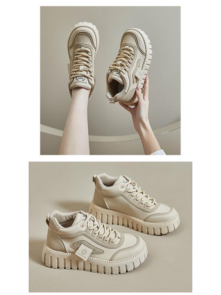 2025 Spring Korean Style Women's High-Top White Sneakers with Thick Soles - Street Style KT12261.