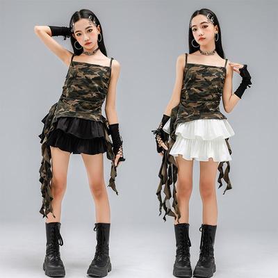 Kostium do tańca hip hop jazz dla dziewcząt - Modna odzież do ćwiczeń i występów z krótkim rękawem