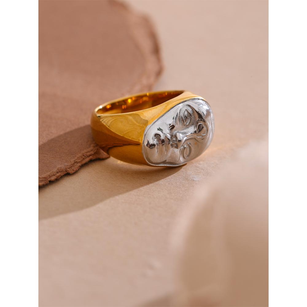 Yhpup Statement Stainless Steel Metal Face Polished Ring Rust Proof Fashion Attractive Finger Jewelry Accessories