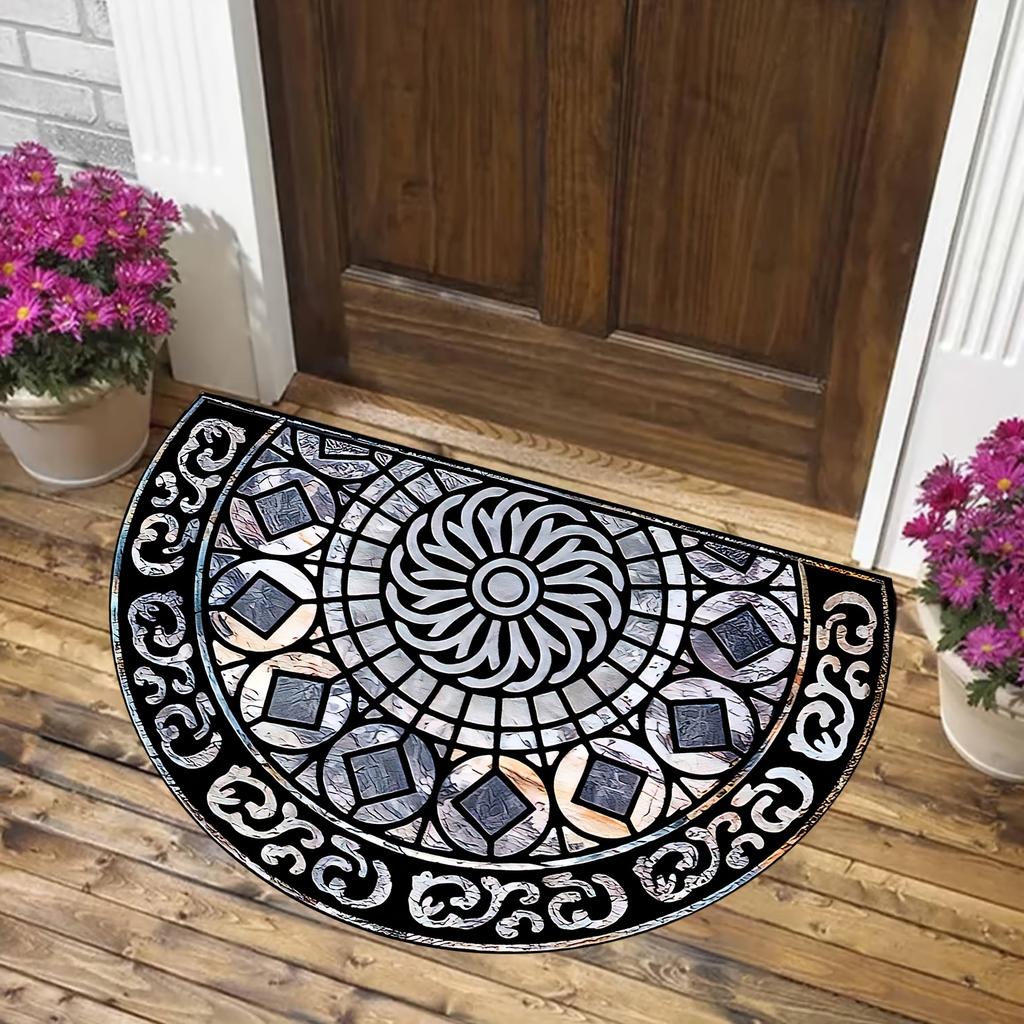 Halbrunde Fußmatte Luxus Mandala-Druck 2D Flach Rutschfest Waschmaschinenfest Teppich für Eingangsbereich Heimdekoration