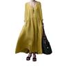 New Fashion V-neck Women's Casual A-line Dress Large Size Solid Color Loose Long Dress Summer Simple Pleated Elegant Party Dresses Clothing