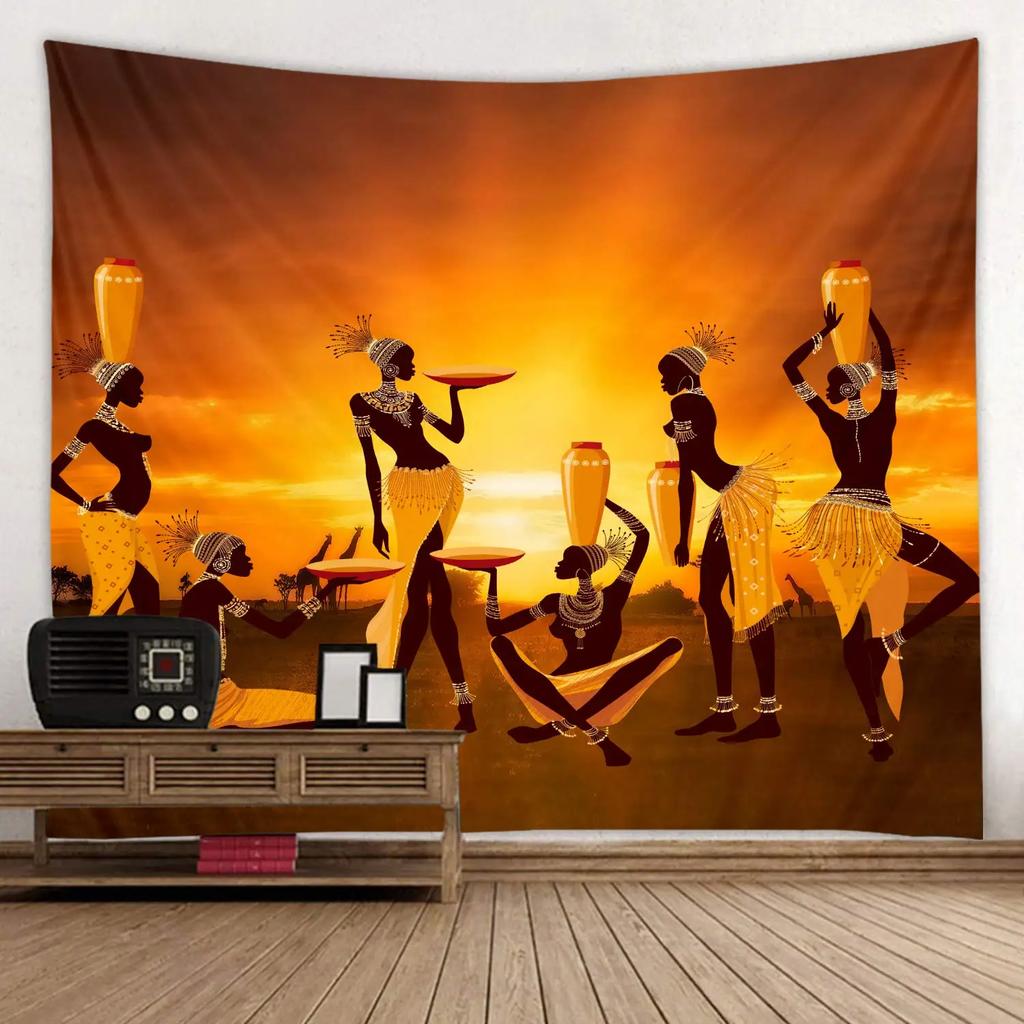 African Tapestry Indigenous People Theme Traditional Turban and Dress Tapestry Wall Hanging for Bedroom Living Room Dorm Decor