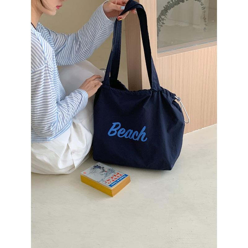 New letter printing bag women's large-capacity nylon shoulder bag casual versatile portable drawstring tote bag
