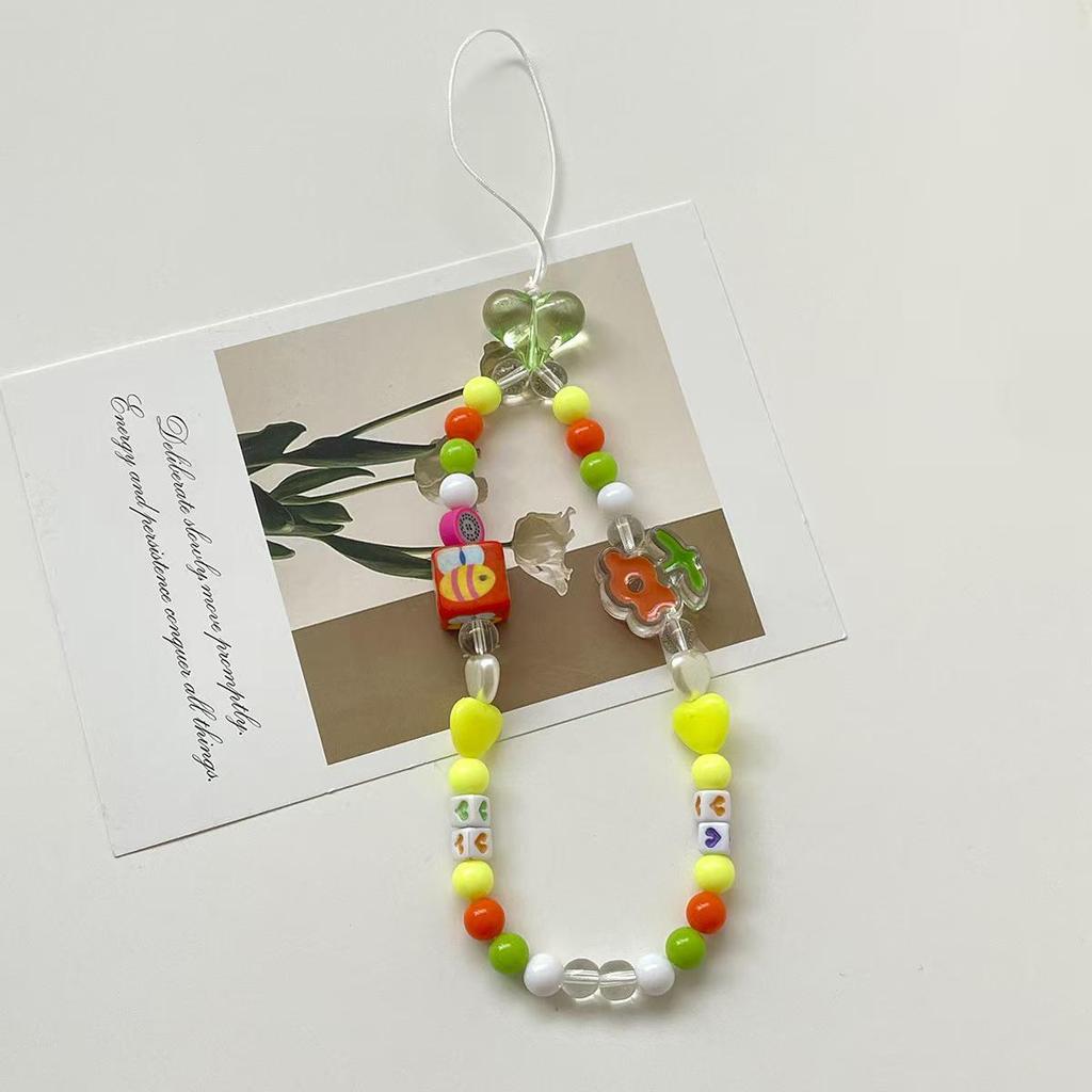 Colorful Beaded Chain Keychain Lanyard for Phone Case & Camera - Women's Trendy Accessory.