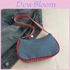 Denim Handheld Underarm Bag For Women With Lace And Plaid Design