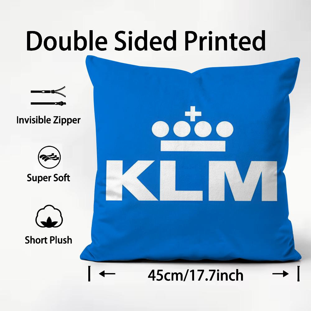 Netherlands Klm Dutch Airlines Cushion Cover Plush Fabric Soft Double-Sided Printed Sofa Warm Winter Home Child Gift Pillow Case
